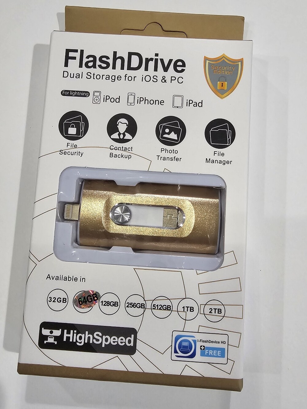 FlashDrive Dual Storage Lightning USB - Gold 64 GB New!